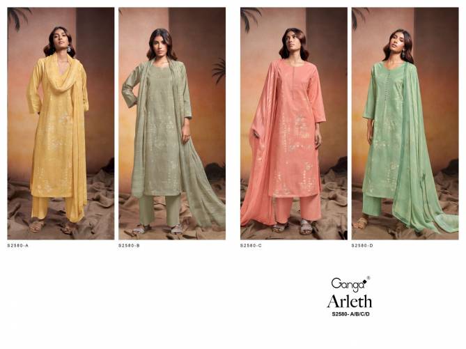 Arleth 2580 By Ganga Printed Premium Cotton Dress Material Wholesale Online